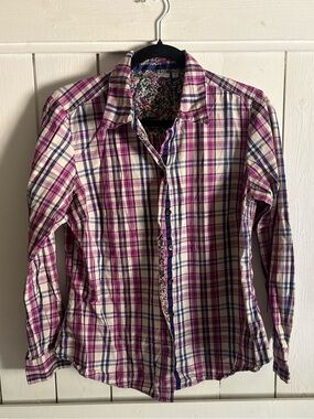 Plaid Button-Up Shirt in Pink, Navy & Cream